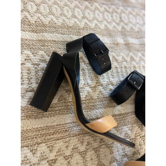 Vince Heels 39.5 / 9.5 Heels Black Leather Alexa Chunky Heel Open Toe Pumps - Picture 5 of 13